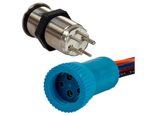 Bluewater 19mm Push Button Switch - Off/(On)/(On) Double Momentary Contact - Blue/Green/Red LED