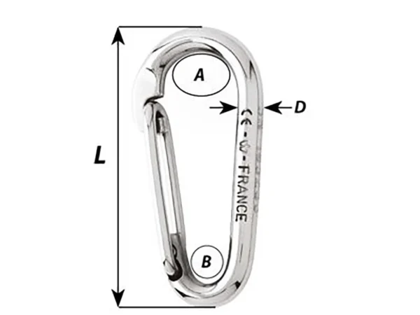 Wichard Symmetric Carbine Hook Without Eye - Length 80mm - 5/16" - Image 2