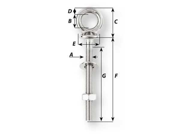 Wichard Eye Bolt - M10 x 150mm - Length 100mm - Image 2