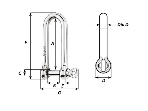 Wichard HR Long D Shackle - 10mm Diameter - 25/64" - Image 2