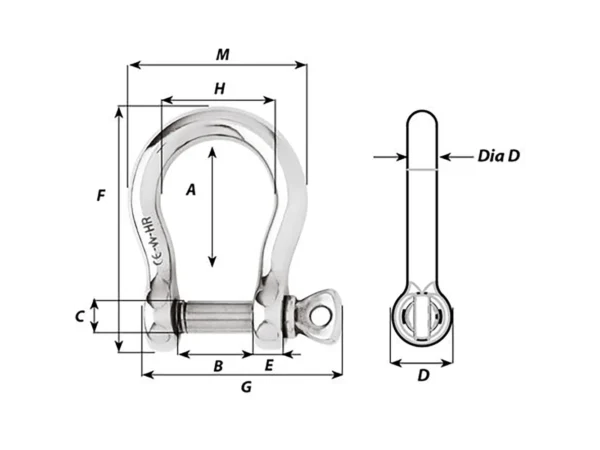 Wichard HR Bow Shackle - 8mm Pin Diameter - Image 2