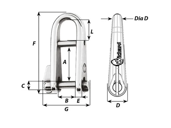 Wichard HR Key Pin Shackle With Bar - 6mm Pin Diameter - Image 2