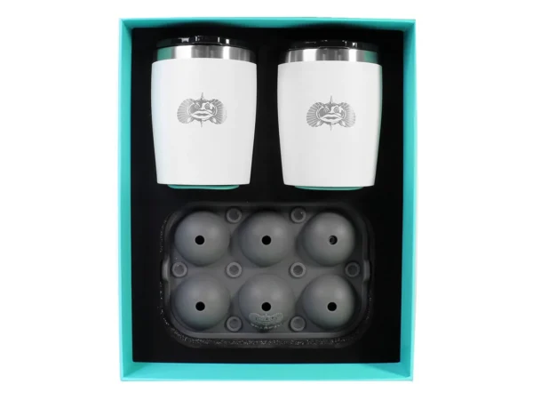 Toadfish Non-Tipping 10oz White Rocks Tumblers w/Ice Ball Tray - 2 Tumblers