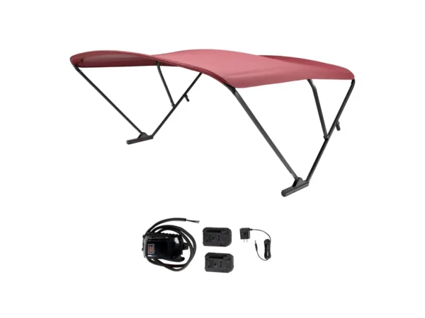 SureShade Battery Powered Bimini - Black Anodized Frame & Burgundy Fabric