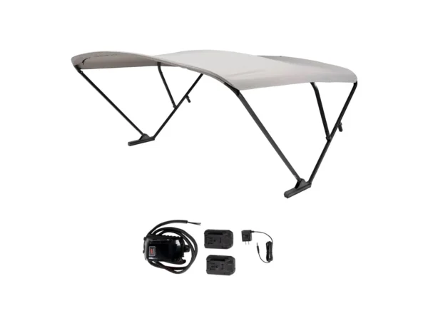 SureShade Battery Powered Bimini - Black Anodized Frame & Grey Fabric