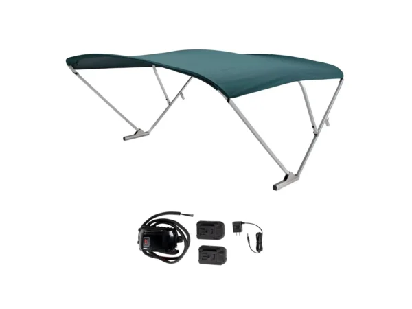 SureShade Battery Powered Bimini - Clear Anodized Frame & Green Fabric